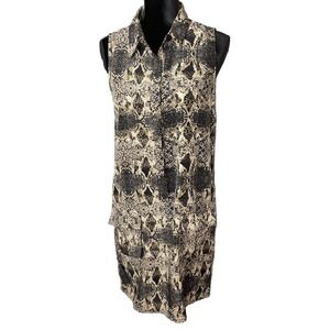 Banana‎ Republic 6 Shirt Dress Beige Black Snakeskin Print Sleeveless Utility